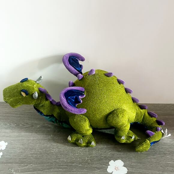 Vintage Manhattan Toys Green Dragon Stuffed Plush Bartholomew 14" long EUC - Picture 1 of 9